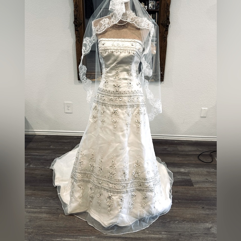 Vintage Y2K Lazaro heirloom hand embroidered, crystal beading wedding dress